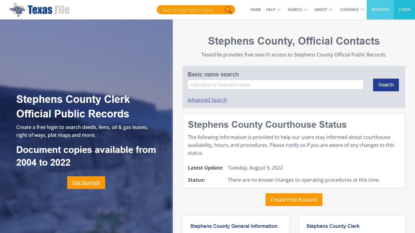 Stephens County Clerk Official Public Records | TexasFile